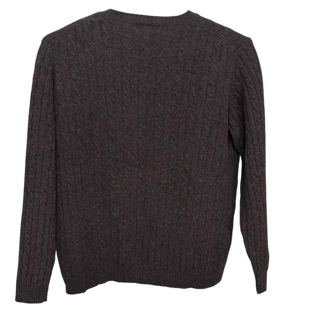 VTG Eddie Bauer Mens Lambswool Sweater XLT Cableknit Crew Neck Fisherman Brown - Picture 4 of 8